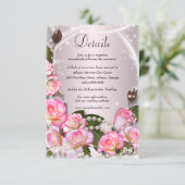 Elegante roze rozen en parels bruiloft details informatiekaartje (Staand voorkant)