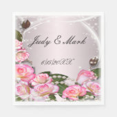 Elegante roze rozen en parels papieren servetten (Voorkant)