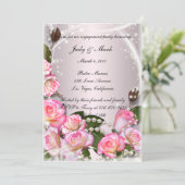 Elegante roze rozen en parels verlovingsfeest kaart (Staand voorkant)