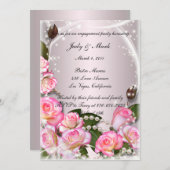 Elegante roze rozen en parels verlovingsfeest kaart (Voorkant / Achterkant)