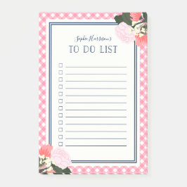 Elegante roze rozen Floral Gingham to do list Post-it® Notes