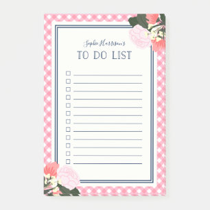 Elegante roze rozen Floral Gingham to do list Post-it® Notes