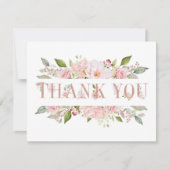 Elegante Roze Rozen & Glitter "Dank u" Kaart (Voorkant)