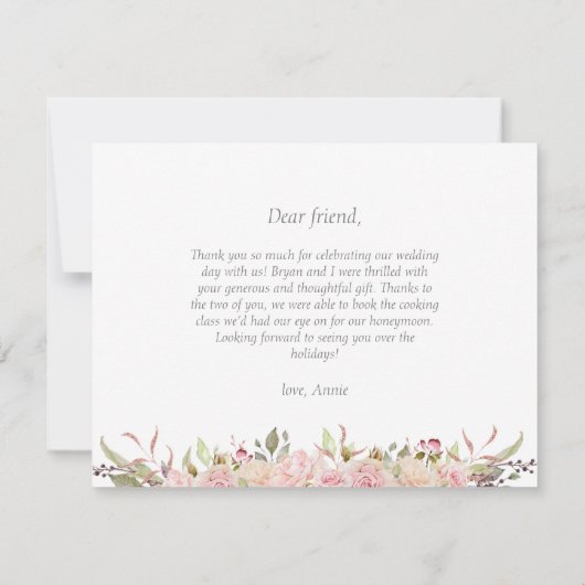 Elegante Roze Rozen & Glitter "Dank u" Kaart (Achterkant)