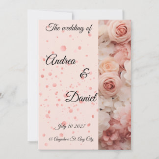 Elegante Roze Rozen Gouden Confetti Trouw Uitnodig Kaart