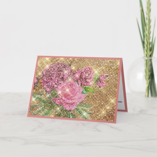 Elegante Roze Rozen Gouden Glitter Kaart (Voorkant)