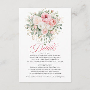 Elegante Roze Rozen Gouden Trouwdetails Kaart