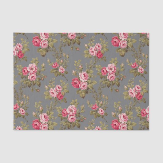 Elegante Roze Rozen-Grijze Achtergrond Tissuepapier (Voorkant)