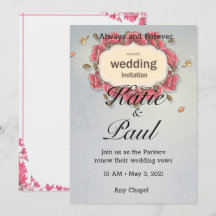 Elegante Roze Rozen Huwelijksuitnodiging