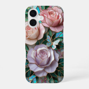 Elegante Roze Rozen in Glas-in-Lood Kunst iPhone 16 Hoesje