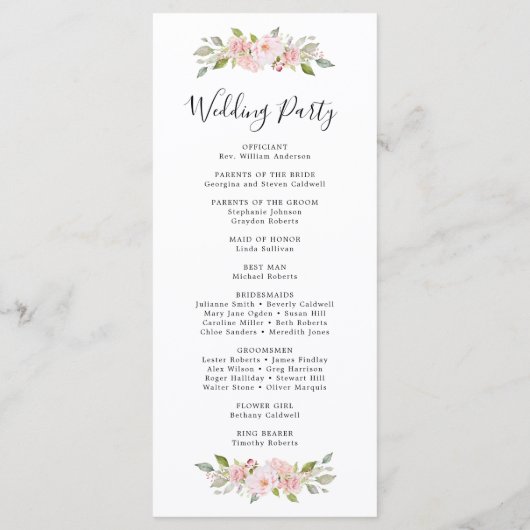 Elegante roze rozen kalligrafie bruiloft programma (Achterkant)