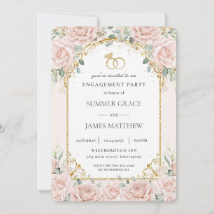 Elegante roze rozen met bloemig goud engagement kaart