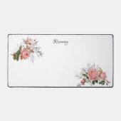 Elegante  Roze Rozen met Geëtste Bloemen/Naam Bureaumat (Voorkant)