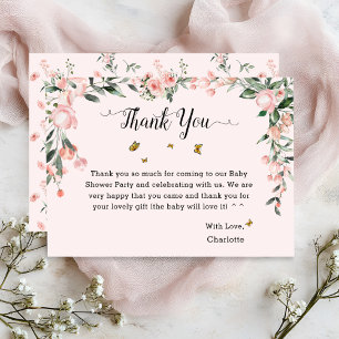 Elegante Roze Rozen met Vlinders Baby Shower Bedankkaart