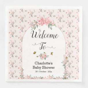 Elegante Roze Rozen met Vlinders Baby Shower Servet