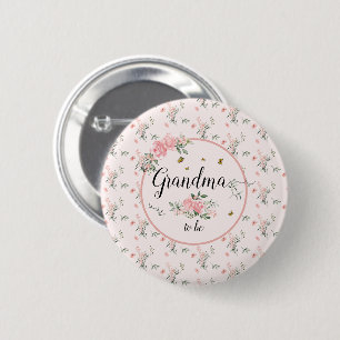 Elegante Roze Rozen met Vlinders Oma-in-spe Ronde Button 5,7 Cm