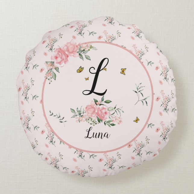 Elegante roze rozen met vlinders rond kussen (Achterkant)