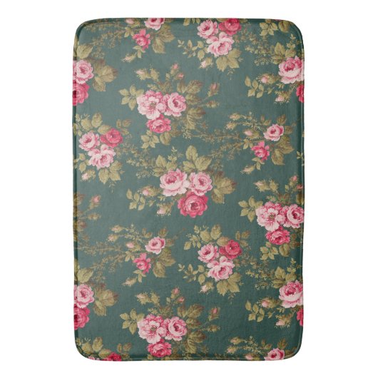 Elegante  Roze Rozen op groene achtergrond Badmat (Voorkant Verticaal)