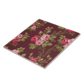 Elegante  Roze Rozen op Maroon Achtergrond Tegeltje (Zijkant)