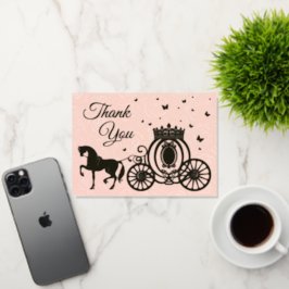 Elegante Roze Rozen Paard en Koets Foto Dankjewel Folie Wenskaart