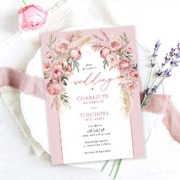 Elegante Roze Rozen Pampas Gras Bloemachtige Bruil Kaart