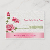Elegante roze rozen pluche witte damast visitekaartje (Achterkant)