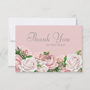 Elegante Roze Rozen Trouw Dankjewel Bedankkaart