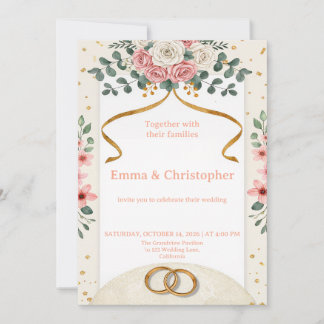 Elegante Roze Rozen Trouwuitnodiging Kaart