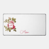 Elegante Roze Rozen w/Monogram-Witte Achtergrond Bureaumat (Voorkant)