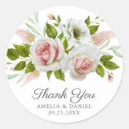 Elegante roze rozen Waterverf bloemenbruiloft Ronde Sticker