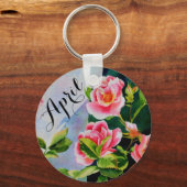 Elegante roze rozen waterverf bloemig sleutelhanger (Voorkant)