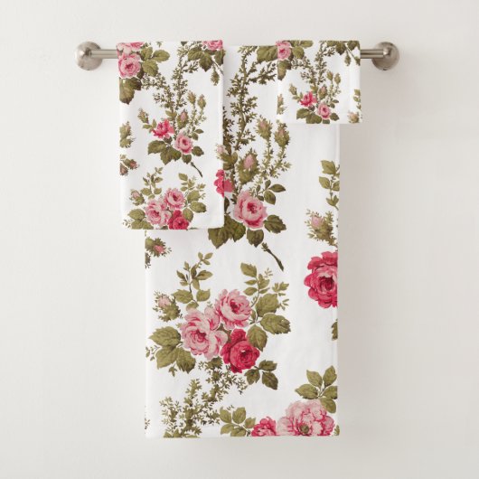 Elegante Roze Rozen-witte achtergrond Bad Handdoek (Insitu)