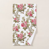 Elegante Roze Rozen-witte achtergrond Bad Handdoek (Handdoek)