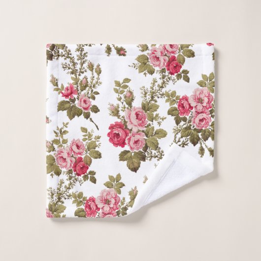Elegante Roze Rozen-witte achtergrond Bad Handdoek (Wasdoekje)