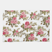 Elegante  Roze Rozen-witte achtergrond Theedoek (Horizontaal)