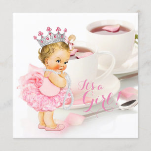 Elegante Roze Rozenblaadjes Theekopje Baby Shower Kaart