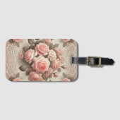 Elegante Roze Rozenbloem met Kant Bagagelabel (Voorkant (horizontaal))