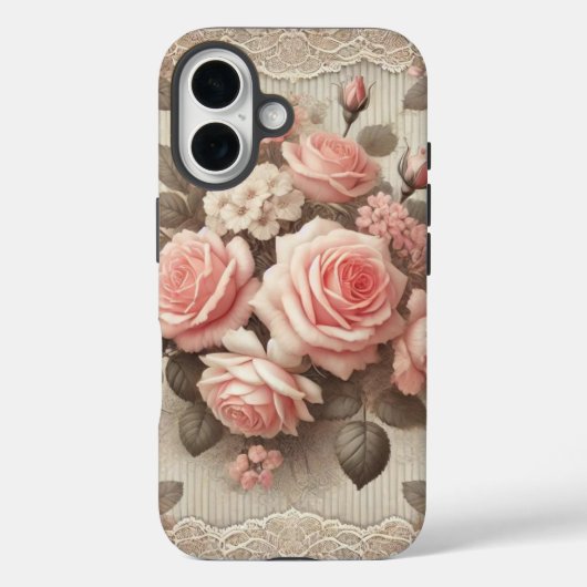 Elegante Roze Rozenbloem met Kant Case-Mate iPhone Case (Achterkant)