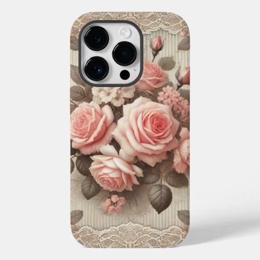 Elegante Roze Rozenbloem met Kant Case-Mate iPhone Case (Achterkant)