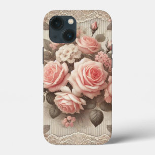 Elegante Roze Rozenbloem met Kant iPhone 13 Mini Hoesje