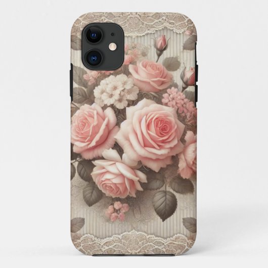 Elegante  Roze Rozenbloem met Kant Case-Mate iPhone Case (Achterkant)