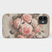 Elegante  Roze Rozenbloem met Kant Case-Mate iPhone Case (Achterkant (horizontaal))