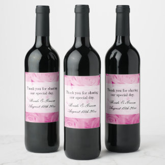 Elegante roze rozenbloem sjabloon bruiloft wijn etiket