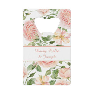 Elegante roze rozentuin kredietkaart flessenopener
