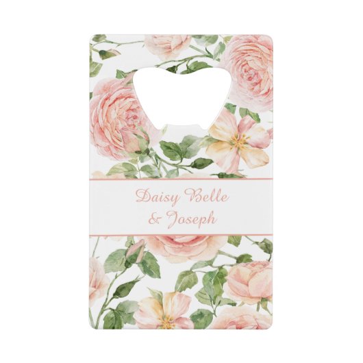 Elegante roze rozentuin kredietkaart flessenopener (Voorkant)