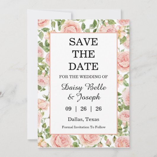 Elegante Roze Rozentuin Save The Date (Voorkant)