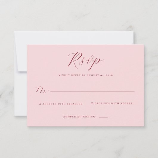Elegante Roze RSVP kaart (Voorkant)