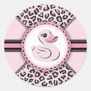 Elegante roze rubber eend baby shower stickers