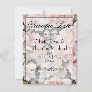 Elegante roze salie waterverf florale hortensia's save the date