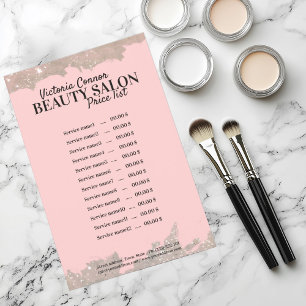 Elegante Roze Schoonheidssalon Prijslijst Flyer